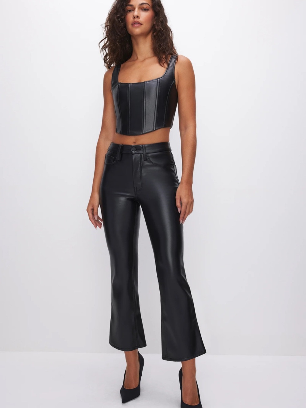 Good American Black Faux Leather Wide-Leg Jeans